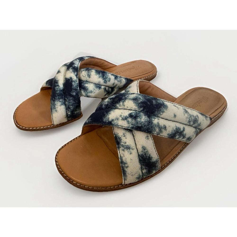 Madewell The Skyler Blue Tie Dye Leather Casual Flat Sandals Women Sz 8M US/39EU
